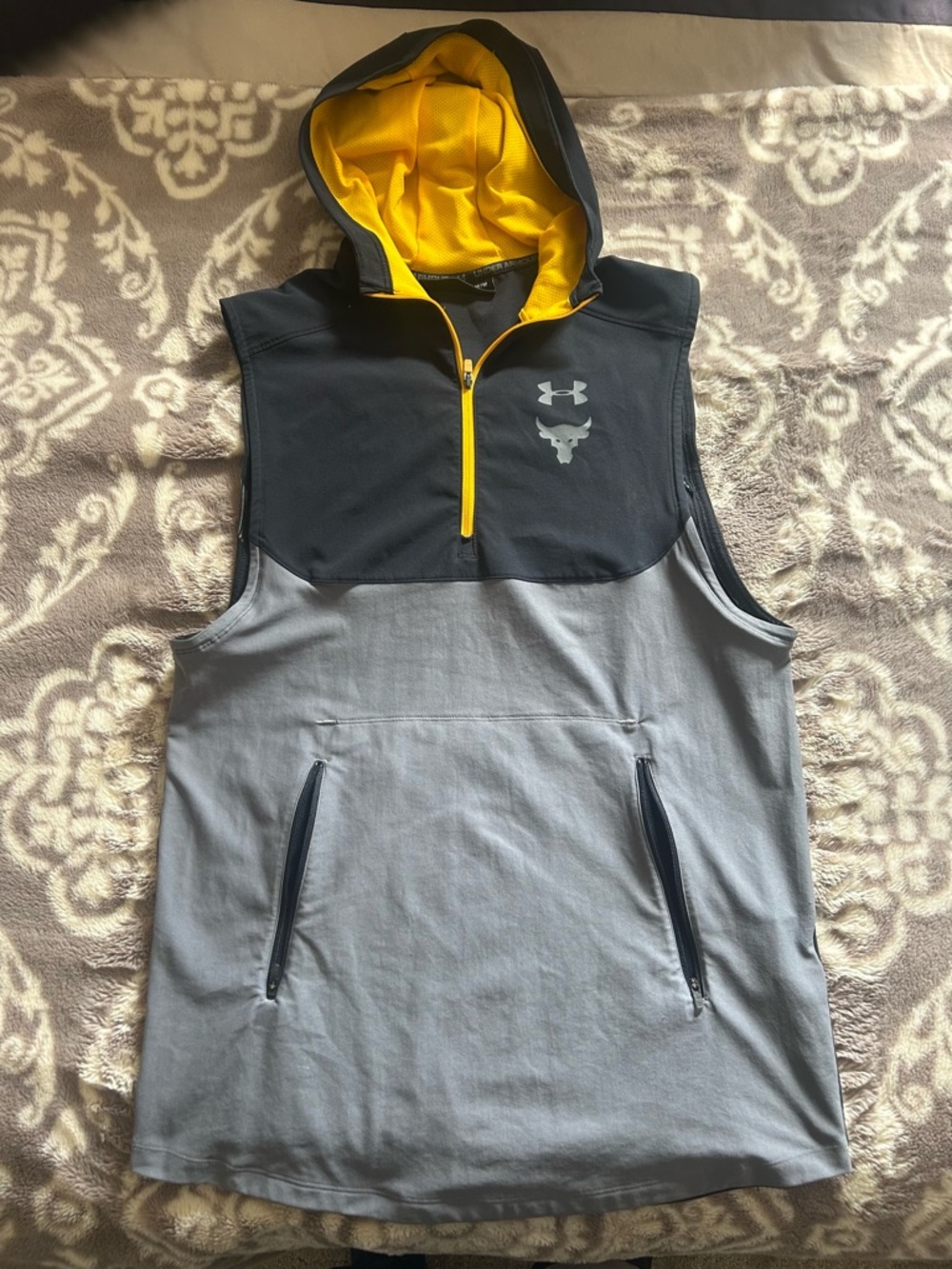 Under Armour Project Rock Sleeveless Hoodie. Black, Gray and Yellow